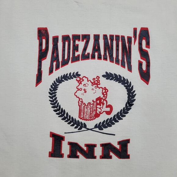 Vintage 80s Beer Shirt 2XL 25x27 White Padezanins-Inn - Picture 3 of 13